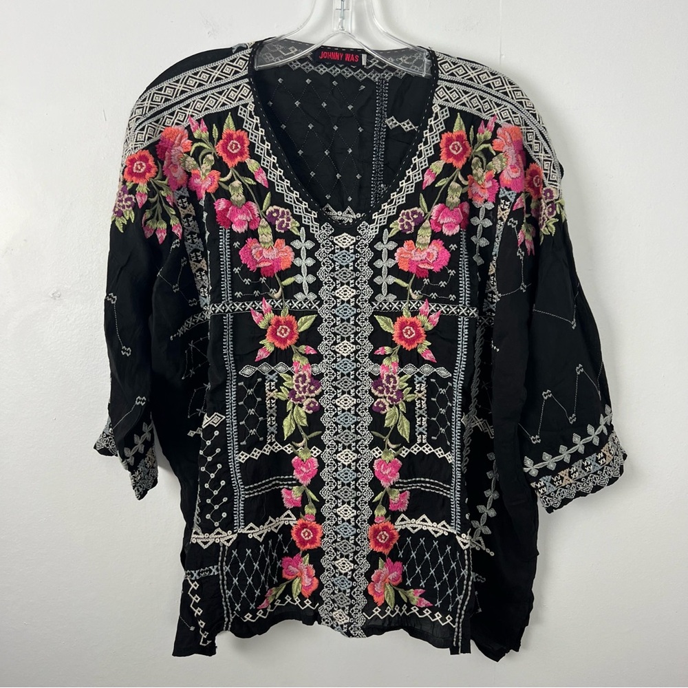 Johnny Was Floral Embroidered Top